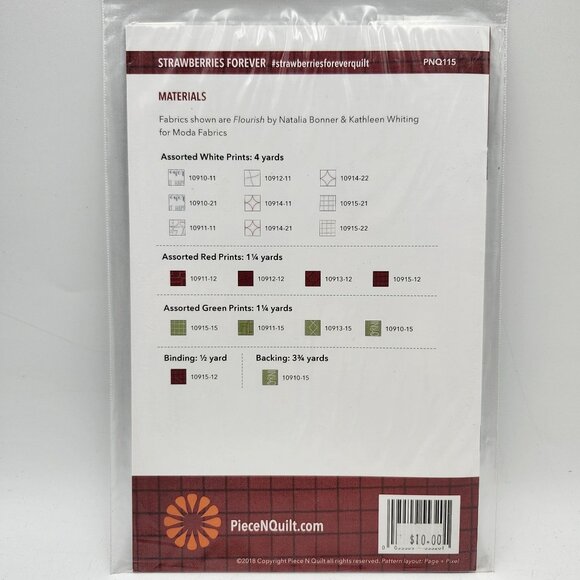 Piece N Quilt Strawberries Forever Pattern 61in X 61in 2018 - Picture 2 of 2